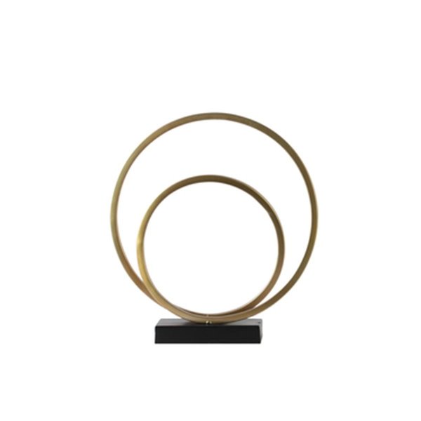 Urban Trends Collection Metal Double Circle Sculpture on Rectangular Base Gold 32282